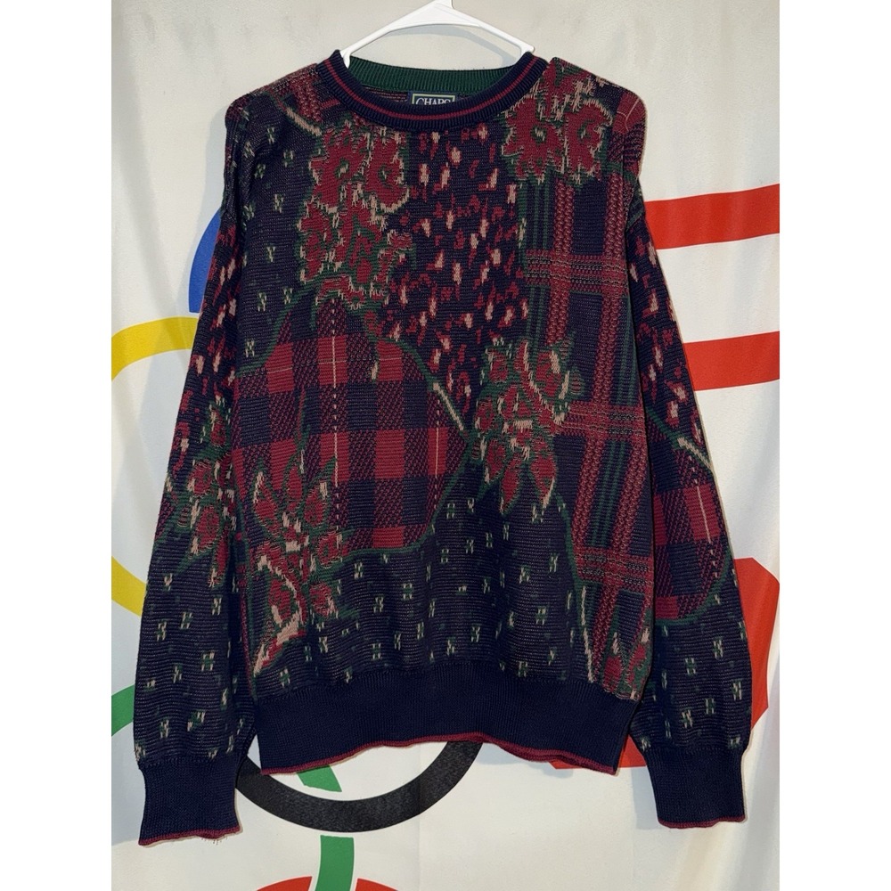 Vintage Chaps Ralph Lauren Sweater Large Floral Crewneck 90s Cotton